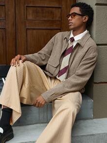 SWAVVY Áo khoác nam đa năng, đơn giản, phong cách thành thị, áo sơ mi dài tay cổ điển, phong cách học thuật, vintage, màu đất, áo khoác nam dáng ngắn, bộ sưu tập mùa thu, màu nâu. - Nhiều màu - Xem 7