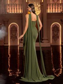Glamrae Petite Petite Fit For The 150-160cm Formal Evening Gown - Army Green - View 3
