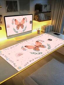 1 件装大号加长游戏鼠标垫，带防滑橡胶底座，适用于办公室、电脑、键盘、笔记本电脑和家用桌面（粉色蝴蝶） - 彩色 - 查看 4