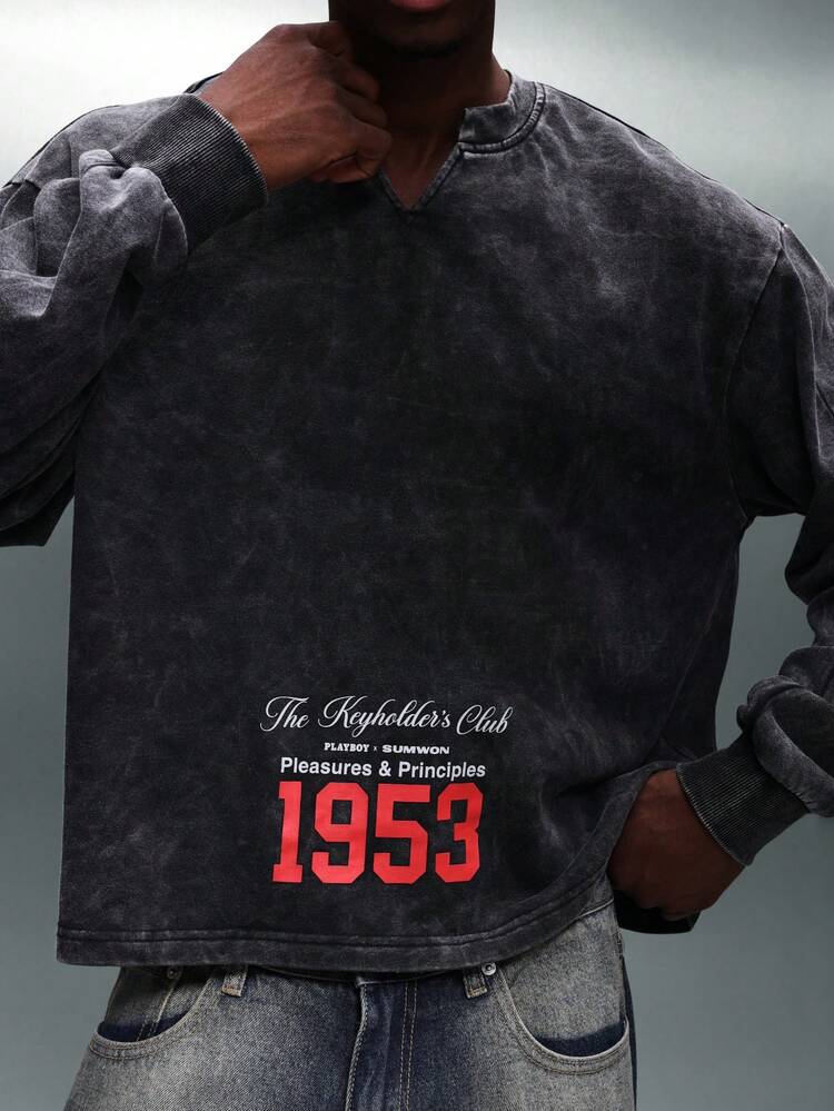 PLAYBOY X SUMWON Vintage Washed Crop Graphic Long Sleeve Tee