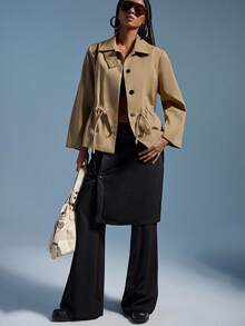 GENKIRA 经典翻领收腰短款夹克，通勤百搭，剪裁精良 - 棕色 - 查看 6