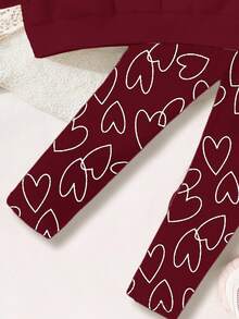 2pcs Young Girl Casual Loose Fit Heart Pattern Round Neck Long Sleeve Sweatshirt And Leggings Set, Suitable For Autumn/Winter
