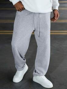 Manfinity EMRG Men's Thermal Lined Thick Casual Sweatpants, Versatile & Loose Fit Grey Joggers, Men's Sweats Sweatpants, Wide Bottom For Men, Pro Club Sweat Pants, Grey Baggy Sweatpants