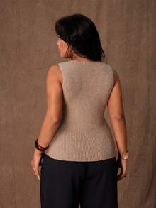 Rustia Canotta in maglia con bottoni metallici a conchiglia, taglie comode - Cachi - Visualizzare 2