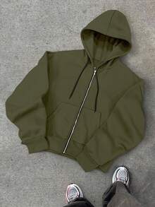 Claim Dot 男士休闲短款连帽开衫 - 軍綠色 - 查看 4