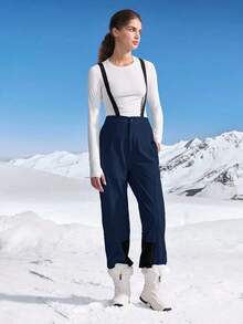 In My Nature Quần yếm trượt tuyết màu trơn có túi thường ngày dành cho nữ - Màu xanh hải quân - Xem 4