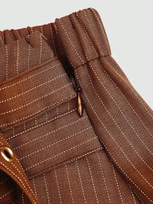 SHEIN Sweetro 时尚甜美休闲百褶短条纹金属朋克迷你裙 - 棕色 - 查看 5