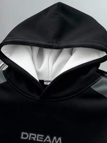 Manfinity Joysei Sudadera con capucha de manga larga y corta con contraste de color para hombres de talla grande - Negro - Ver 5