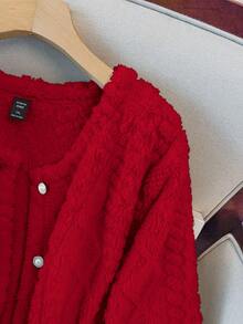 GlowEve CURVE Plus Size Elegant Reversible Argyle Pattern Crew Neck Jacketvalentine's Day  Valentine Outfits For Women  Valentine Outfits For Women  Valentine Clothes  Valentine's Day Outfit Plus Size Valentines  Valentine Outfits For Women Red Cardigan Women Fluffy Cardigan Cardigan Sweater Red Sweater Faux Fur Cardigan - Red - View 5