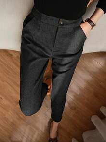 EMERY ROSE Plus Size Versatile Casual Pants, Suitable For Commuting, Autumn/Winter - Black - View 1