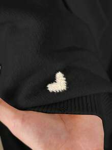 CosyJoli Maglione casual scollo a V beige con motivo a cuori e schiena scoperta, taglie comode - nero - Visualizzare 7