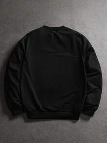 SLATEMANN 男士字母印花长袖休闲套头卫衣 - 黑色 - 查看 6