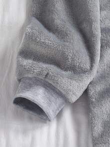 幼儿及大童怪兽图案抓绒连帽连体衣，趣味可爱图案，保暖冬季亲子装 - 深灰色 - 查看 5