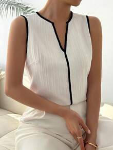Juhart Blusa Elegante Sem Mangas Colorblock Plus Size para Mulheres - Branco - Visão 5