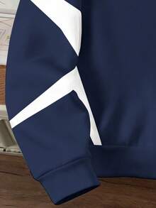 Manfinity Joysei 男士字母印花 Polo 领长袖休闲套头卫衣 - 藏蓝色 - 查看 4