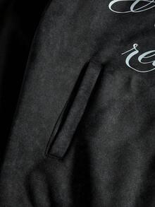 Manfinity EMRG Men's Letter Print Long Sleeve Zip Front Hoodie And Sweatpants Casual Tracksuit Set,Men's Streetwear,Baggy.Brand,I Love My Boyfriend,Graphic - Black - View 8