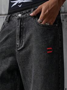 NEON BLANC Men's Casual Washed Gradient Wide-Leg Jeans - Black - View 4