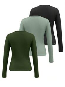 INAWLY Plus Size Women Button Design V-Neck Ribbed Slim Casual T-Shirt - Multicolor - View 2
