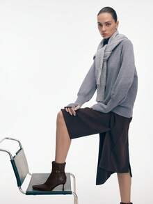 Mnmlis 欧美风方头高跟踝靴，百搭细跟短靴，2025秋冬新款 - 棕色 - 查看 8