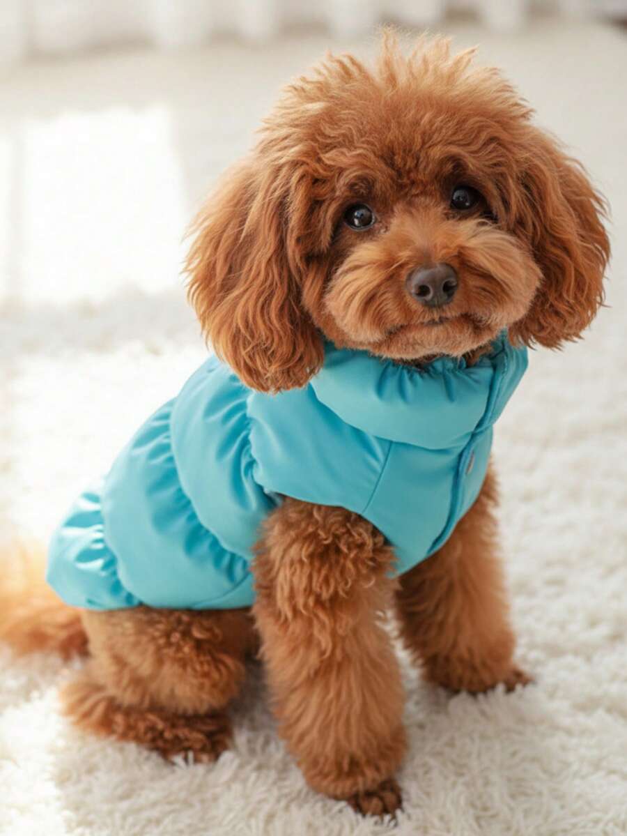 PETSIN 1pc Blue With Traction Buckle Dog Jacket 3-Layer Thick Warm Coat For Small Medium Dogs, 8 Colors Available, Autumn/Winter - Blue - View 1