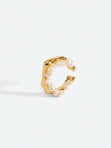Opalesca 1 Pc Fashionable & Elegant Copper Material With Natural Freshwater Pearl Unique Design Women's Charm Open Ring, Suitable For Daily Wear,Outfits,Old Money,Wedding/Bridal Accessories,Western Jewelry,Fairycore/Fairy,Pearl,Fall/Autumn/Winter,Elegant - Multicolor - View 1