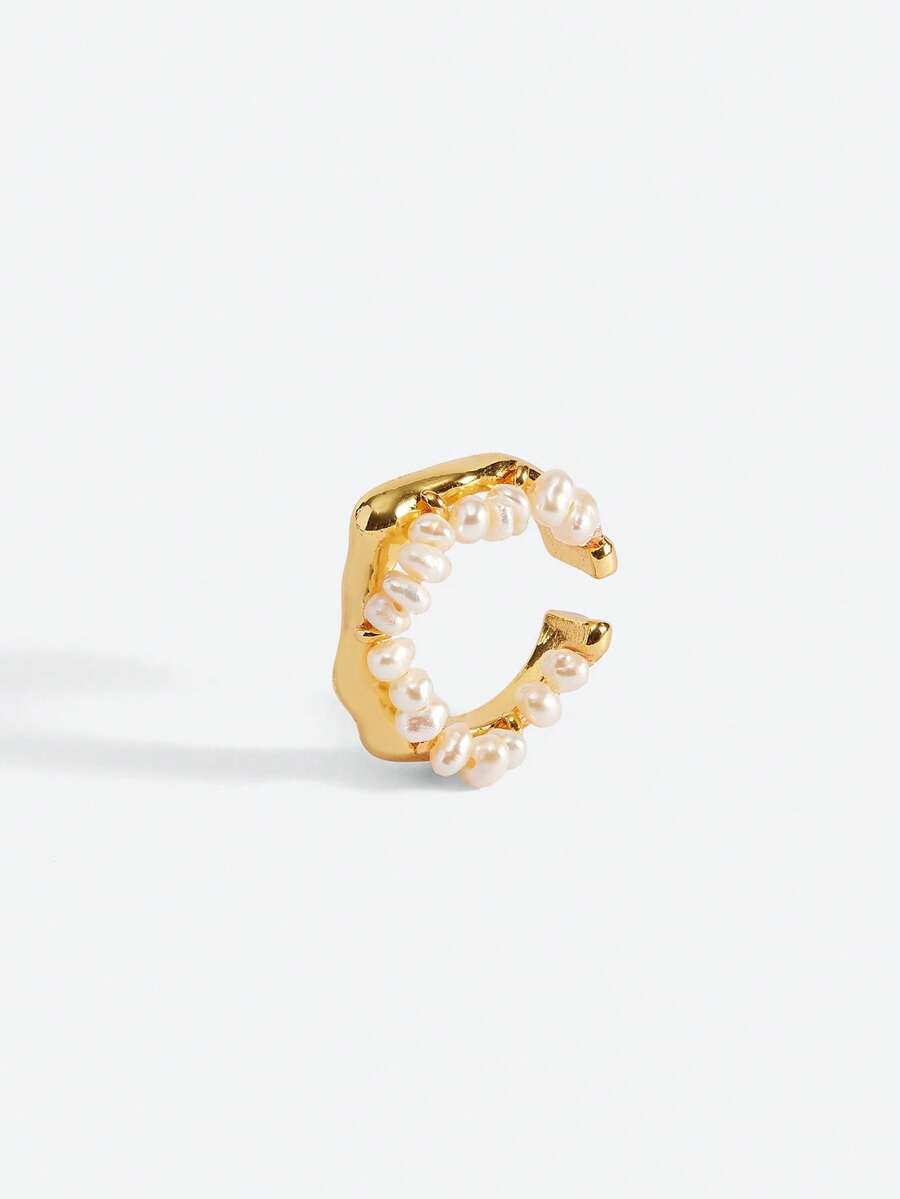 Opalesca 1 Pc Fashionable & Elegant Copper Material With Natural Freshwater Pearl Unique Design Women's Charm Open Ring, Suitable For Daily Wear,Outfits,Old Money,Wedding/Bridal Accessories,Western Jewelry,Fairycore/Fairy,Pearl,Fall/Autumn/Winter,Elegant - Multicolor - View 1