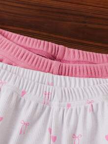 4件套女童休闲蝴蝶结装饰舒适睡衣套装，长裤长袖 - 彩色 - 查看 5