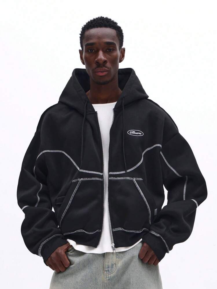 Moletom com zíper frontal e detalhes de costura contrastantes