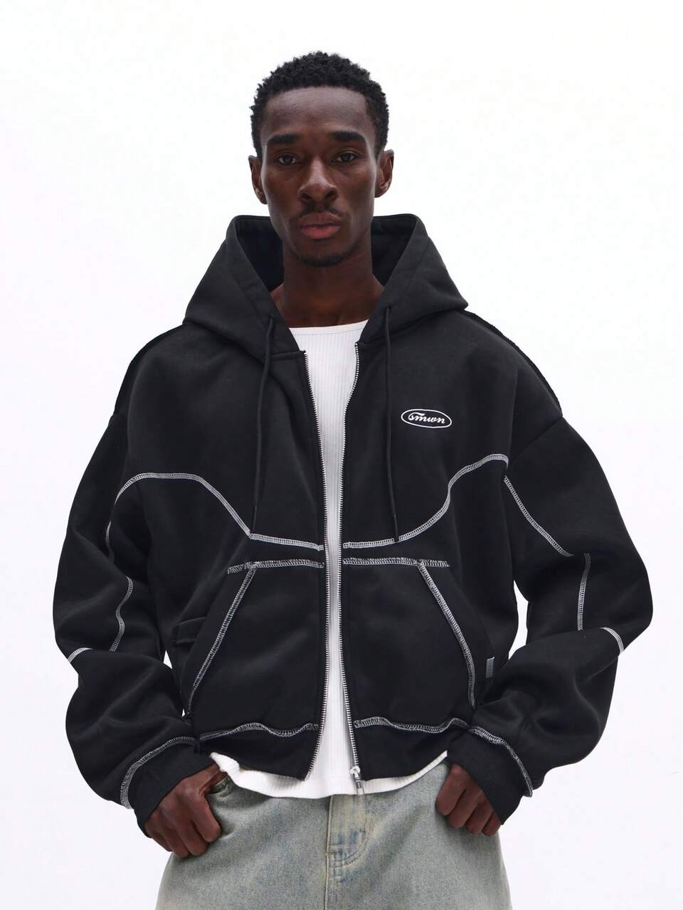Full-Zip Hoodie With Contrast Stitching Detail