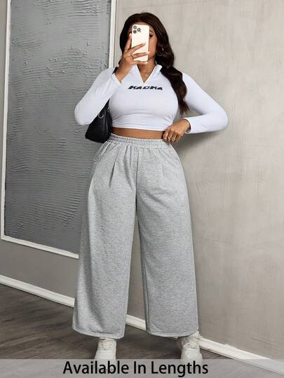 SHEIN PETITE CURVE 大码女式秋季街头时尚休闲复古灯芯绒纹理长款宽松裤