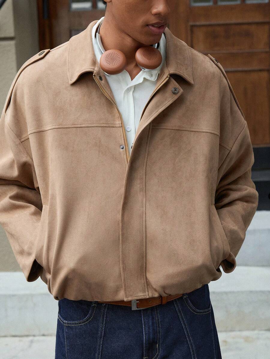 SWAVVY Men's Brown Suedette Short Length Long Sleeve Jacket - Brown - View 1