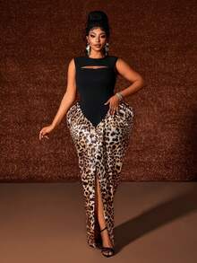 Maweii Vestido vintage sexy y elegante con estampado de leopardo sin mangas y calado para mujer de talla grande - Multicolor - Ver 4