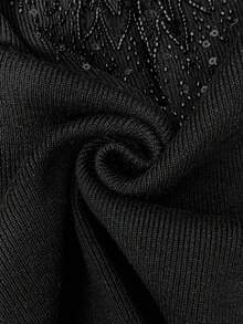 SHEIN Elenzya Plus Date Night Mesh Patchwork Rhinestone Embellished Knit Sweater, Accentuates Sexy - Black - View 7