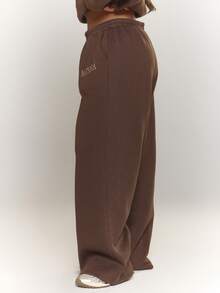 MUSERA 加大码印花阔腿慢跑裤，仅裤子，舒适休闲，适合咖啡俱乐部春季穿着。 - 棕色 - 查看 3