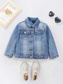 Girls' Lightweight Denim Jacket, Vintage Casual College Style, Floral & Rabbit Embroidery Decor, Simple Lapel Design, Suitable For Outings, Daily Wear, Parties, A Must-Have Versatile Denim Jacket For Spring And Autumn - Medium Wash - View 4