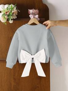 Genkimix Kids 休闲宽松圆领长袖短款女童卫衣 - 淺灰色 - 查看 2