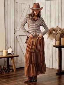 Wildy 女士休闲乡村风条纹长袖上衣，秋冬季日常百搭单品 - 彩色 - 查看 6