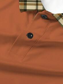 Manfinity Dauomo Tricou polo pentru bărbați, cu guler și mânecă, cu imprimeu în carouri, ținută elegantă de afaceri și casual, potrivită pentru zi cu zi, birou și exterior, toamnă - Multicolor - Vizualizare 4