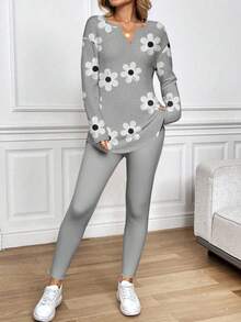 SHEIN LUNE 2件套女士长袖T恤和紧身裤，秋冬 - 彩色 - 查看 4