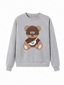 EMERY ROSE Áo nỉ dài tay họa tiết hoạt hình dáng rộng rãi, thoải mái khi đi làm hàng ngày, thu/đông dành cho nữ - Xám - Xem 3