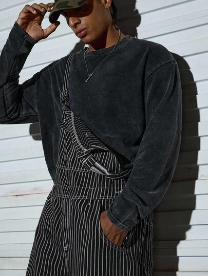 Modcrash Herrbyxor med randig, rak ben och lös passform i denim, casual, året runt