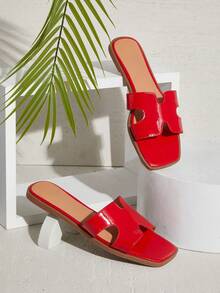 SHUZIA 女式镂空 H 型带露趾平底 PU 拖鞋凉鞋 - 百搭舒适夏季鞋春季鞋春假鞋复活节度假鞋休闲鞋沙滩鞋母亲节礼物