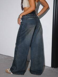 SHEIN Teen Girls Fashion Casual Y2k Vintage Old Money Comfortable And Breathable Basic Mix And Match Loose Jeans For Teen Girl Clothes Boys Soft Dailywear And Teen Girl Summer And Spring Rave Outfits Festival And Beach Outfits Clothes Baggy Jeans Y2k Y2k Jeans Oversized Jeans Wide Leg Jeans Fall Winter - Dark Wash - View 2