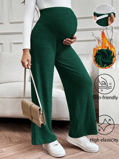 SHEIN Solid Color Fashionable Versatile Straight Leg Loose Casual Elegant Maternity Pants, Comfortable