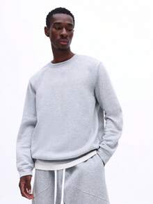 SUMWON 男士浅灰色圆领长袖套头卫衣休闲上衣 - 淺灰色 - 查看 4