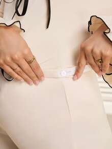 SHEIN 孕妇荷叶边高腰直筒裤 - 米色 - 查看 7