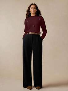 Florisole Áo len dệt kim họa tiết kim cương rộng rãi phong cách Bohemian màu trơn thanh lịch dành cho nữ, mùa thu/đông - Màu Đỏ Sâu - Xem 4