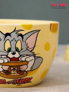 TOM & JERRY X Joivida 1 pezzo Ciotola in ceramica X Joivida, giallo brillante con motivo Together, ciotola decorativa per frutta per casa, cucina, sala da pranzo, soggiorno, ottima per spuntino, caramelle, dessert, insalata, conservazione, piatto per torta, un regalo divertente per matrimonio, banchetto, compleanno - Giallo - Visualizzare 6