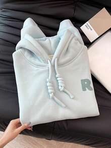 INAWLY 休闲宽松连帽抓绒卫衣，秋冬季 - 藍色 - 查看 7