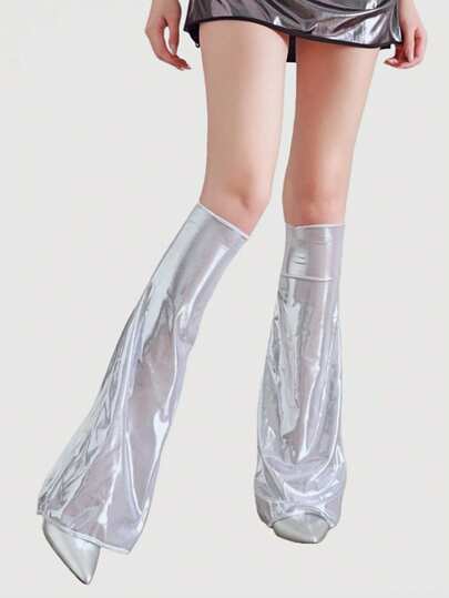 Kawaii 1 Coppia di Scaldamuscoli a Gamba Larga di Colore Grigio Argento Solido in Stile Punk Y2K Millennium Baddie, Manicotti per Gambe di Stile Minimalista alla Moda Adatti per Uso Quotidiano, Appuntamenti, Feste, Shopping e Altre Occasioni